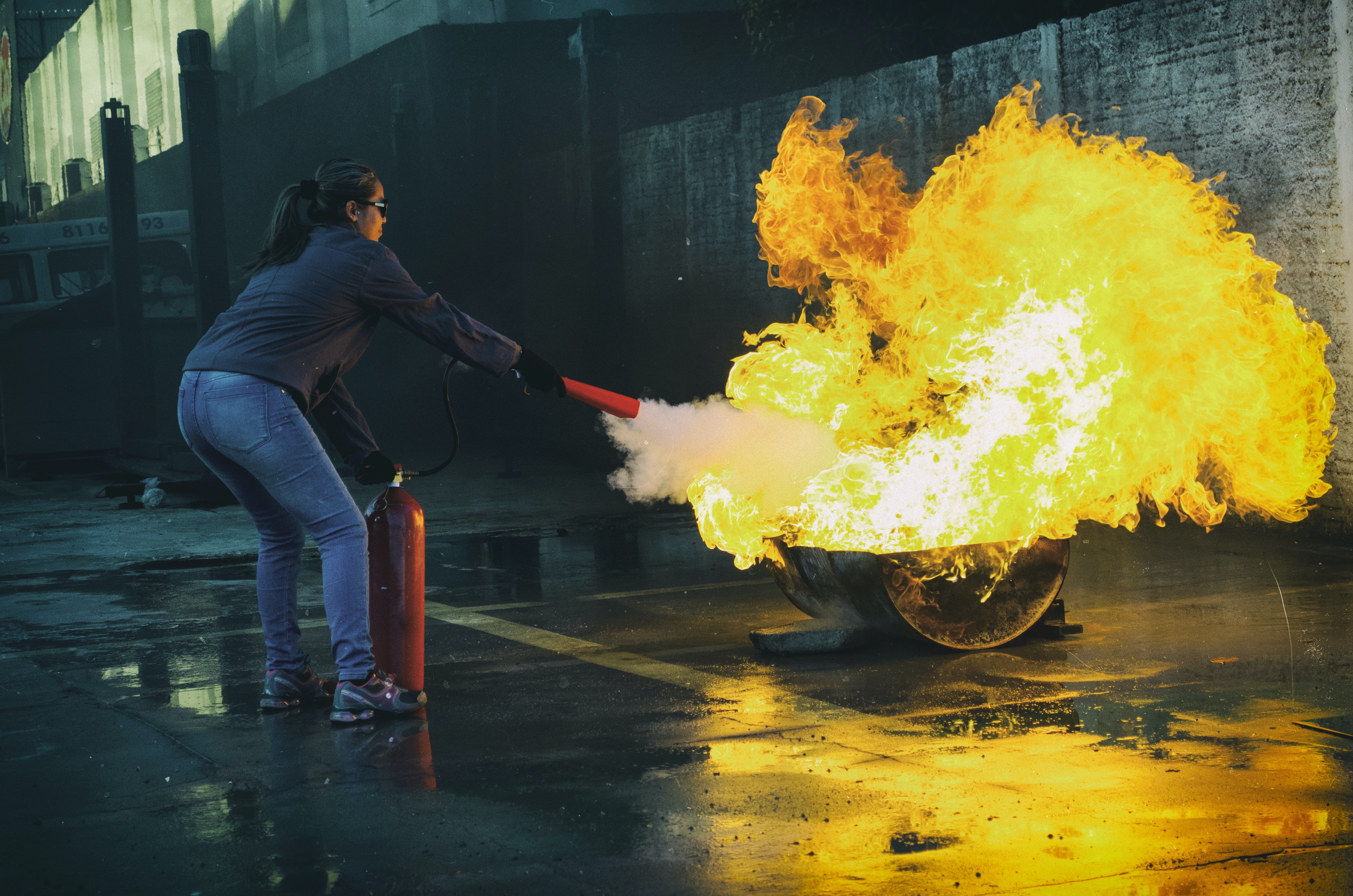 Woman with fire extinguisher